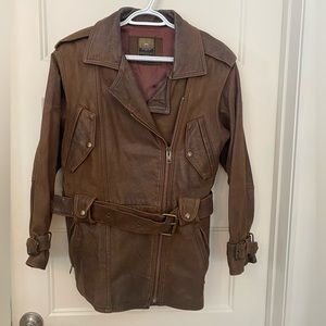Vintage Laurence Roy brown belted leather jacket size S